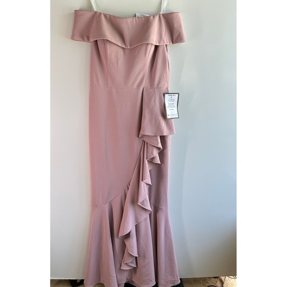 Betsy & Adam Mermaid Gown Off Shoulder Coquette Formal Wedding Rose Size 14 NWT - Picture 9 of 13